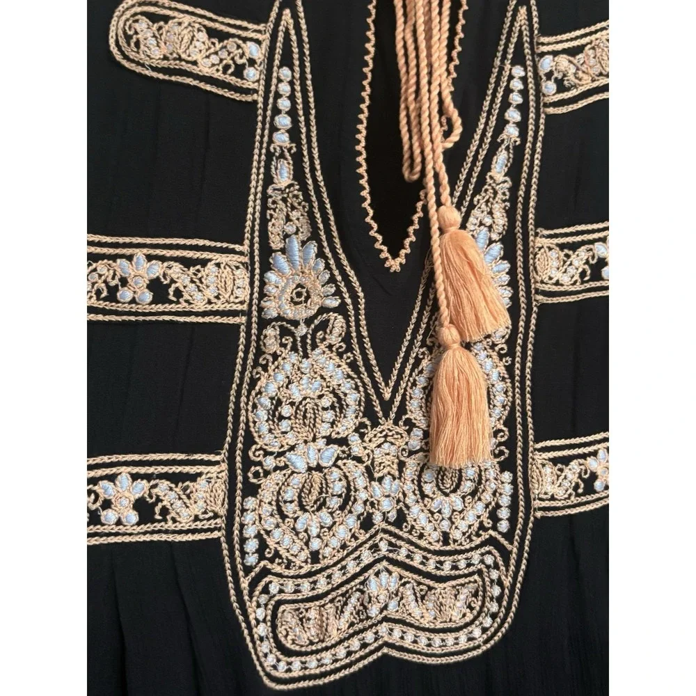 Free People Blue Boho Wind Willow Embroidered Swing Tunic Dress Size M